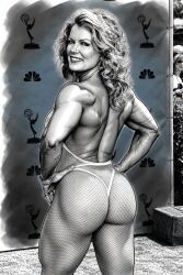 1girls ai ai_generated ai_slop ass back bodystocking bracelet celebrity earring enercell female female_only fishnet_bodystocking hands_on_own_hips happy light_hair long_hair looking_back_at_viewer mary_hart_(tv_personality) milf monochrome muscular muscular_female outdoors pierced_ear piercing posing real_person ring smile standing teeth_showing thighs vascular wavy_hair white_female