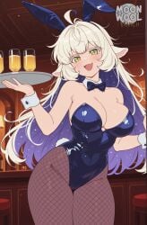 ai_generated ai_assisted breasts uncensored thick_thighs thighs thick_ass curvy curvy_female curvy_body moonwool_branch purufy_(moonwool) long_hair very_long_hair messy_hair sheep_girl sheep_ears animal_ears tail white_hair multicolored_hair multicolored_eyes green_eyes yellow_eyes slit_pupils colored_inner_hair blue_hair big_breasts huge_breasts large_breasts original original_character oc bunny_ears bunnysuit bunny_girl fishnets fishnet_legwear fishnet_pantyhose pantyhose leotard solo solo_focus solo_female female female_only female_focus seductive seductive_smile seductive_look seductive_pose seductive_mouth seductive_eyes open_mouth looking_at_viewer smile smiling