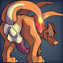 animal_genitalia animal_penis anthro anus backsack balls big_feet charizard claws dragon erection feet fire genitals glare glowing glowing_eyes hi_res kedazar male male_anus male_only nintendo penis pokémon_(species) pokemon pokemon_(species) presenting presenting_anus rear_view sharp_teeth solo teeth video_games wings