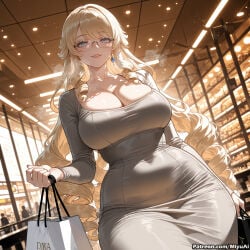 navia_(genshin_impact) genshin_impact plump mature_female miyuai ai_generated ai_assisted thick_thighs thick_ass thick thick_legs thick_hips thick_butt wide_hips wide_thighs voluptuous voluptuous_female curvy curvy_figure curvaceous curvy_female female breasts 1girl blonde_hair long_hair glasses blue_eyes rating:safe looking_at_viewer drill_hair cleavage solo very_long_hair smile covered_navel indoors eyebrows_visible_through_hair bangs jewelry large_breasts skirt long_sleeves earrings dress parted_lips