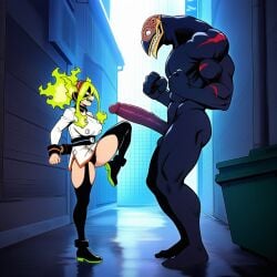 1boy 1girls ai ai_assisted ai_generated anthro breasts burnin_(my_hero_academia) dark-skinned_male duo female fighting_stance heroine heroine_in_trouble imminent_fight male moe_kamiji monster muscular muscular_male my_hero_academia nomu penis prussia123 sexy sexy_body sexy_clothing sexy_female size_difference villain