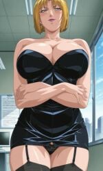 1girls ai_generated areola_slip areolae bare_shoulders bible_black big_breasts blonde_female breasts busty chair colored_nails corset cross_earrings crossed_arms desk earrings exposed_ass faithful_to_the_anime faustlikeai female female_only full_body high_heels high_resolution hospital infirmary jewelry kitami_reika lingerie lipstick looking_at_viewer looking_back makeup mature mature_female milf nail_polish naughty naughty_face naughty_smile no_bra no_bra_under_clothes panties pantyshot pantyshot_(standing) nurse off_shoulder office_chair on_chair pinup red_nails school_nurse short_hair smile solo strap_slip teacher undressing teasing teasing_viewer voluptuous voluptuous_female