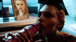 1boy 1girls anal bald_female black_penis breasts caucasian_female dark-skinned_male dark_skin female interracial jack_(mass_effect) male mass_effect penis punk punk_girl realistic skinny tattoos tattoos_everywhere shaved_side sex somenerdygentleman 3d oral oral_sex sucking sucking_penis