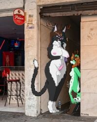 a_chance_encounter alleyway_milf_(meme) animal_genitalia animal_penis anthro antlers blair_the_deercat bodily_fluids canid canine collar colombia deer deerpuppyy dipstick_ears dipstick_tail drooling duo ear_markings felid feline_genitalia feline_penis female genitals gloves_(marking) gynomorph gynomorph/female heart_eyes heart_symbol hi_res horn hybrid intersex intersex/female leash leg_markings mammal markings meme mint_the_deerpuppy multi_nipple multicolored_ears nipple_piercing nipples nude nude_female penis piercing saliva shaking sheath size_difference socks_(marking) sweat tail tail_markings