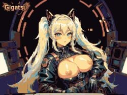 gigatsu ai_generated pixel_art pixel_animation gif twitching animated animation limited_palette ai_assisted aseprite_(artwork) glitch breasts breasts_out nipples seductive looking_at_viewer white_hair cyberpunk