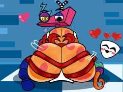 zooble_(the_amazing_digital_circus) gangle_(the_amazing_digital_circus) the_amazing_digital_circus glitch_productions yuri lesbian lesbian_sex 2girls female female_only ass big_ass huge_ass bubble_ass butt big_butt huge_butt bubble_butt facesitting sitting_on_person abstract_character mask masked masked_female blushing unknown_artist tagme tagme_(artist) artist_request