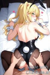 1boy 1girls ai_generated all_fours animal_ears ass back backboob bare_shoulders breasts clothing_aside detached_collar doggy_style facing_away fake_animal_ears fake_tail female female_focus from_behind heart highleg_leotard large_breasts leotard leotard_aside male pantyhose penis pillow playboy_bunny pov pussy rabbit_ears rabbit_tail sex sex_from_behind sheet_grab solo_focus straight strapless strapless_leotard sweat tagme tail torn_clothes torn_pantyhose vaginal_penetration video wrist_cuffs