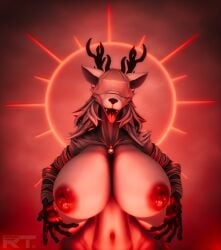 2026 3d_(artwork) 4k absurd_res anthro antlers aroused bandage bandaged_arm beast_(bloodborne) big_breasts blender_(artwork) blender_cycles_(artwork) bloodborne bodily_fluids breasts canid canine digital_media_(artwork) female fromsoftware fur genitals grey_body hair hi_res horn huge_breasts jewelry looking_at_viewer mammal mythological_canine mythological_creature mythology nipples open_mouth pendant raytross saliva saliva_on_tongue saliva_string simple_background smile smiling_at_viewer solo sony_corporation sony_interactive_entertainment teeth tongue tongue_out vicar_amelia watermark werecanid werecanine werecreature werewolf