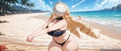 navia_(genshin_impact) genshin_impact plump mature_female miyuai ai_generated ai_assisted thick_thighs thick_ass thick thick_legs thick_hips thick_butt wide_hips wide_thighs voluptuous voluptuous_female curvy curvy_figure curvaceous curvy_female female breasts beach 1girl swimsuit ocean bikini rating:safe long_hair day blonde_hair sand outdoors large_breasts solo black_bikini blue_eyes very_long_hair water cleavage drill_hair navel sky wet leaning_forward bangs bare_shoulders blue_sky thighs tree palm_tree braid cloud looking_at_viewer curly_hair