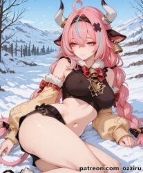 absurd_res ai_generated alternate_version_at_source alternate_version_available female female_focus hi_res highres ozziru patreon self_upload uncensored varesa_(genshin_impact) genshin_impact hoyoverse cow_girl cow_ears horns animal_ears cow_tail tail animal_tail pink_hair long_hair ahoge very_long_hair braid braided_hair braided_ponytail bangs outdoors outside outercourse outdoor_nudity outdoor_sex cute cute_face petite petite_body petite_female sexy sexy_female snow day daytime morning threesome multiple_boys multiple_males size_difference smaller_female larger_male bigger_male big_penis 2boys solo solo_focus solo_female on_side looking_away