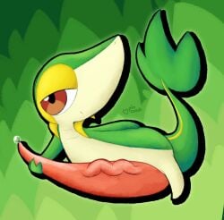 anthro aroused bedroom_eyes big_penis bodily_fluids brown_eyes digital_media_(artwork) erection generation_5_pokemon genital_fluids genitals hi_res holding_penis huge_penis hyper hyper_genitalia hyper_penis male narrowed_eyes nintendo penis pincoosh pokemon pokemon_(species) pokemon_only precum precum_on_penis presenting presenting_penis seductive signature simple_background smile snivy solo tail tapering_penis vein veiny_penis