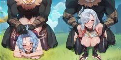 2boys 2girls 2girls2boys ahegao ahegao_face ai_generated ambiguous_penetration blacked churlbaitqueen churled clenched_teeth dark-skinned_male doggy_style doggystyle ganyu_(genshin_impact) genshin_impact group group_sex hair_pull hair_pulling hands_on_another's_hips hilichurls_(species) interracial outdoors shenhe_(genshin_impact) top-down_bottom-up