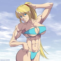 1girls abs big_breasts breasts cleavage elee0228 female female_only israel666 large_breasts metroid muscles muscular muscular_female samus_aran solo