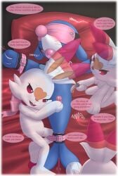 bed blindfolded bondage comic cum gag_ball genital_slit nintendo pokemon pokemon_(species) popplio rubbing_penis scorbunny tapering_penis tickling
