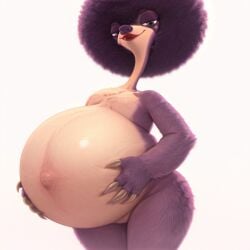 20th_century_fox 20th_century_studios ai_generated big_breasts blue_sky_studios breasts female granny_(ice_age) ice_age:_collision_course ice_age_(series) lips lipstick pregnant purple_body purple_hair purple_nose red_lipstick sloth