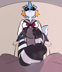 absurd_res amphibian anthro aquatic asian_clothing axolotl bodily_fluids bow_ribbon chair clothed clothed_female clothing clusterful cum duo east_asian_clothing feet female foot_fetish foot_play footjob footwear furniture generation_3_pokemon genital_fluids genitals hi_res highschool_uniform legwear male male/female mole_salamander mudkip nintendo nude_male orgasm pattern_clothing pattern_footwear pattern_legwear pattern_socks penile penis pokemon pokemon_(species) salamander sex sitting sockjob socks steamy_feet striped_clothing striped_footwear striped_socks stripes sweat sweaty_feet tail two-footed_footjob uniform usagi_(clusterful)