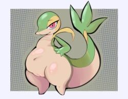 1girls bedroom_eyes big_belly chubby fat generation_5_pokemon hands_on_hips looking_at_viewer navel overweight pokemon pokemon_(species) pokemon_bw simple_background snake snivy thunder_thighs vagina wide_hips