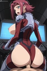 1boy 1girl ai_generated anus ass blue_eyes blush bodysuit breasts breasts_out clothed_female_nude_male clothed_sex clothing_aside cockpit code_geass digitalwaifugallery from_behind headband hetero hi_res high_quality high_resolution kallen_stadtfeld large_breasts leotard leotard_aside looking_back monitor nipples nude open_mouth patreon penis pilot_suit pussy red_bodysuit red_hair red_headband reverse_cowgirl_position seductive sex sex_from_behind sexy short_hair solo_focus straddling sweat tongue trembling uncensored vaginal watermark