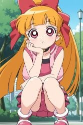 1girl ai_generated akazutsumi_momoko ass bare_legs bent_legs bent_over bird blossom_(powerpuff_girls) blossom_(ppg) cartoon_network dress duck duckling female hero heroine highres hyper_blossom knees legs leotard long_hair magical_girl momoko_akatsutsumi orange_hair pink_dress pink_eyes pink_leotard powerpuff_girls powerpuff_girls_z shiko_tarou_ai_(ai_generator) shoes skirt superhero superhero_costume superheroine superheroine_costume teenage teenage_girl teenager toei_animation vest warner_brothers