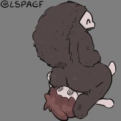 absurd_res ambiguous_gender animal_humanoid anthro black_body brown_hair butt butt_grab canid canid_humanoid canine canine_humanoid canis changed_(video_game) colin_(changed) duo facesitting hair hand_on_butt happy hi_res human humanoid latex lin_(changed) lspagf lying mammal mammal_humanoid mask pawpads paws puro puro_(changed) sitting sitting_on_another tail white_body wolf wolf_humanoid