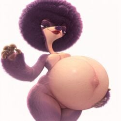 20th_century_fox 20th_century_studios ai_generated big_breasts blue_sky_studios breasts female granny_(ice_age) ice_age:_collision_course ice_age_(series) lips lipstick pregnant purple_body purple_hair purple_nose red_lipstick sloth