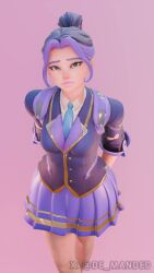 1girls arms_behind_back character_request curvy curvy_figure cute looking_at_viewer medium_breasts overwatch overwatch_2 pink_hair school_uniform schoolgirl sexy sexy_body sexy_pose solo