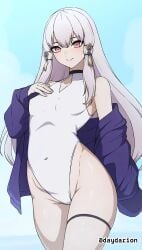 1girls solo female_only female female_focus long_hair collarbone shoulders fingers fingernails small_breasts breasts midriff belly navel belly_button thighs thick_thighs groin slim_waist slim_female narrow_waist slender_waist slender_body lean_figure wide_hips hourglass_figure simple_background upper_body highres high_resolution standing hair_between_eyes looking_at_viewer digital digital_media digital_art digital_drawing digital_media_(artwork) digital_drawing_(artwork) 2d 2d_(artwork) 2d_artwork drawing white_hair white-haired_female pink_eyes pink-eyed_female smile smiling smiley_face smiling_at_viewer closed_mouth_smile light_smile slight_smile eyebrows_visible_through_hair hair_ornament hair_ornaments sidelocks blue_background dayyo_(daydarion/day-chan) petite petite_body petite_female petite_girl petite_breasts petite_tits small_boobs small_tits tiny_breasts nipple_bulge hand_on_chest hand_on_breast hand_on_own_chest hand_on_own_breast touching_chest touching_breast swimsuit swimwear bikini one-piece_swimsuit white_swimsuit white_swimwear white_bikini white_one-piece_swimsuit jacket coat blue_jacket blue_coat open_jacket open_coat inguinal_crease inguinal_ligament thighhighs thigh_highs legwear stockings white_thighhighs white_thigh_highs white_legwear white_stockings curvy curvy_figure curvy_body curvy_female curvy_hips curvaceous curvaceous_figure curvaceous_body curvaceous_female curvaceous_hips skindentation posing posing_for_the_viewer lysithea_von_ordelia fire_emblem fire_emblem:_three_houses