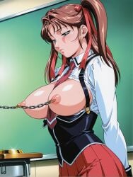 1girls academy_uniform_(bible_black) ai_generated bangs bangs_between_eyes bible_black bible_black_new_testament big_breasts bikini_tan blush breasts chain chain_leash chalkboard classroom clothing embarrassed exposed_breasts faithful_to_the_anime female female_only hair_ornament hair_ribbon high_resolution huge_ass leash leash_pull long_hair naughty naughty_face necktie nipple_rings offering offering_to_viewer petite petite_female pinup pleated_skirt presenting presenting_breasts school school_uniform schoolgirl shin_bible_black shirt sideboob skirt teasing teasing_viewer teen teenage_girl teenager thighs tied_hair tight_clothing toudou_yuki twintails two_side_up vest