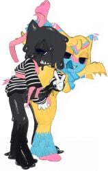 sp4gh3tt1 brialzebubbie dandy's_world variant_set blot_(dandy's_world) yatta_(dandy's_world) splits tentacle peace_sign lidded_eyes sharp_teeth tongue_out