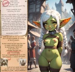ai_generated anime bdsm bondage bounty_hunters braided_hair collar cute edited fantasy female fictional goblin green_eyes green_skin market naked nude photoshop requested roleplay ropes slave slavegirl slavery small_boobs small_breasts small_tits waifu waifumarket white_hair