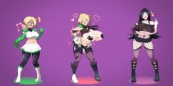 absurdres alternate_hairstyle arrowbare_shoulders bimbofication black_hair blonde_hair body_markings boots breast_expansion breasts character_request choker clothed corruption crotch_tattoo eye_color_change femsub goth gothification green_eyes hair_color_change hair_growth heart heterochromia high_heels huge_breasts jewelry large_breasts long_hair looking_at_viewer makeup middle_finger midriff nail_polish navel necklace nose_ring original pink_eyes purple_background purple_nails sequence short_hair simple_background skirt symbol tattoo tgyaker thighhighs transformation underboob very_long_hair yaker-kina