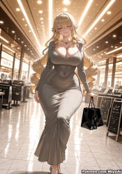 navia_(genshin_impact) genshin_impact plump mature_female miyuai ai_generated ai_assisted thick_thighs thick_ass thick thick_legs thick_hips thick_butt wide_hips wide_thighs voluptuous voluptuous_female curvy curvy_figure curvaceous curvy_female female breasts jewelry rating:safe long_hair 1girl dress cleavage necklace blonde_hair blue_eyes solo smile looking_at_viewer covered_navel high_heels bag handbag see-through earrings bracelet bare_shoulders bangs full_body very_long_hair long_dress blush