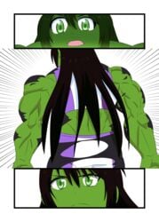 1girls action_lines back_muscles comic_page cosplay depraveddefense hyper_muscles kirisaki_hana marvel muscle_growth muscular_female nisekoi she-hulk_(cosplay) tagme under_control(comic)