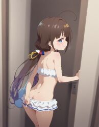 ai_generated bare_legs bare_shoulders blue_eyes brown_hair crop_top flat_chest focus_on_ass heavenly_ass heavenly_body hinatsuru_ai microskirt offering_breasts petite_female seductive_smile sexy sexy_female slim_female slim_waist slutty_body slutty_female small_ass small_breasts temptation tempting_viewer