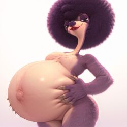 20th_century_fox 20th_century_studios ai_generated big_breasts blue_sky_studios breasts female granny_(ice_age) ice_age:_collision_course ice_age_(series) lips lipstick pregnant purple_body purple_hair purple_nose red_lipstick sloth