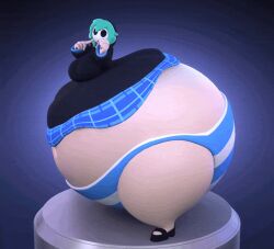 3d 3d_(artwork) 3d_animation 3d_model 3d_render ass belly big_ass big_belly big_breasts breasts butt dress expansion fat female female_focus female_only gif green_hair mask misha_(shygal) monobutt panties pear-shaped_figure sebsblender shimapan shy_gal