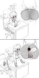 1girls 2koma anal anal_insertion anal_object_insertion classroom dildo dildo_in_ass dildo_insertion dildo_sitting exhibitionism female gaping gaping_anus hi_res masturbation mina_ashido minoru_mineta my_hero_academia public public_indecency public_masturbation public_nudity school school_uniform short_hair standby teenager