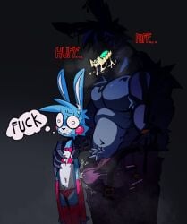 animatronic anthro armwear belt belt_buckle bikini bikini_top blue_body blush bodily_fluids bow_tie breath buckle buckteeth bulge chest_tuft clothing drooling duo elbow_gloves english_text eyelashes fangs femboy five_nights_at_freddy's five_nights_at_freddy's_2 genital_fluids gloves hand_on_shoulder handwear hot_breath imminent_sex lagomorph larger_male leaking_precum legwear leporid machine male male/male mammal mechanical_arm multicolored_body musclegut muscular muscular_male navel nervous nervous_sweat open_belt panties panting pecs pink_clothing pink_panties pink_underwear precum precum_through_clothing precum_through_underwear profanity pubes rabbit rabbit_ears robot saliva saliva_string scottgames size_difference smaller_male stockings sweat swimwear teal_tongue teeth text thigh_highs thought_bubble throbbing tongue toy_bonnie_(fnaf) tuft two-piece_swimsuit two_tone_body underwear wet wet_clothing wire withered_bonnie withered_bonnie_(fnaf) xexeezy