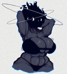1female female solo solo_female big_breasts breasts creepy curvy curvy_figure curvy_female curvy_body grey_body black_body looking_at_viewer monster monster_girl half_naked thick original_character horror analog_horror ave_leontiy