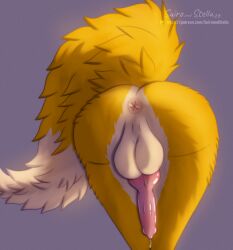 absurd_res all_males_may animal_genitalia animal_penis anthro anus balls big_balls bodily_fluids butt butt_focus canid canine canine_genitalia canine_penis canis digital_media_(artwork) digital_painting_(artwork) dipstick_tail domestic_dog fluffy fluffy_tail fur genital_fluids genitals hi_res hybrid isan_(character) knot male male_anthro mammal markings painting_(artwork) penis precum presenting presenting_anus presenting_balls presenting_hindquarters presenting_penis raised_tail rear_focus rear_view shiba_inu spitz stellaamoris tail tail_markings tan_body tan_fur wolf yellow_body yellow_fur