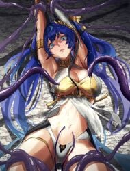 wuthering_waves iuno_(wuthering_waves) blue_eyes blue_hair long_hair twintails bound breasts big_breasts large_breasts tentacle tentacles tentacle_rape tentacle_between_legs tentacles_around_wrists 1girls female