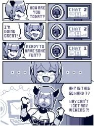 1girls animated annoyed big_breasts breasts camera comic comic_page female female_only lisa_(pixelsira) open_mouth open_smile original pixel_animation pixel_art pixelsira recording sad short_hair smile solo solo_female streaming tagme video