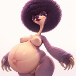 20th_century_fox 20th_century_studios ai_generated big_breasts blue_sky_studios breasts female granny_(ice_age) ice_age:_collision_course ice_age_(series) lips lipstick pregnant purple_body purple_hair purple_nose red_lipstick sloth