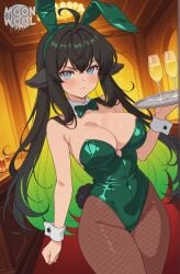 ai_generated ai_assisted breasts uncensored thick_thighs thighs thick_ass curvy curvy_female curvy_body moonwool_branch long_hair very_long_hair messy_hair sheep_girl sheep_ears animal_ears tail multicolored_hair multicolored_eyes slit_pupils colored_inner_hair big_breasts huge_breasts large_breasts original original_character oc black_hair purple_eyes blue_eyes green_hair yellow_hair kurufy_(moonwool) solo solo_focus solo_female female female_only female_focus bunny_ears bunnysuit bunny_girl leotard seductive seductive_look seductive_pose seductive_mouth seductive_eyes looking_at_viewer tsundere angry angry_face embarrassed flustered