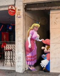 1boy 1girls alleyway_milf_(meme) big_ass big_breasts blonde_hair blue_eyes colombia dress femdom huckleberry8181 huge_breasts larger_female mario mario_(series) nintendo princess princess_peach smug thick_thighs thighs