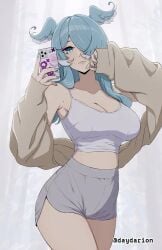 1girl 1girls adult adult_female big_boobs big_breasts blue-eyed_female blue-haired_female blue_eyes blue_fingernails blue_hair blue_nail_polish blue_nails breasts busty busty_female busty_girl dayyo_(daydarion/day-chan) elira_pendora fingernails head_tilt large_boobs large_breasts lean_figure lips mature mature_female nail_polish nails narrow_waist nijisanji nijisanji_en posing posing_for_the_viewer selfie selfie_pose slender_body slender_waist slim_female slim_waist tank_top tilted_head topwear virtual_youtuber vtuber vtuberfanart white_tank_top white_topwear youtuber youtuber_girl