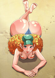 ass ass_eating_shorts barefoot beach big_bottom_lip big_breasts big_butt big_lips blue_eyes blush bottom_heavy breasts bubble_butt butt cleavage clothed curly_hair dat_ass denim_shorts disney feet female female_only from_above gigantic_ass hat hips huge_ass inner_workings kate_(inner_workings) lips looking_at_viewer looking_up on_stomach orange_hair outside pale-skinned_female pale_skin pinup short_shorts shorts_to_thong skimpy smile soles solo solo_female striped_bra thick_thighs thighs toes wide_hips xkorner