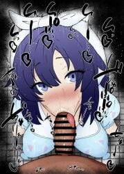 1boy 1girls :>= big_penis blowjob blue_archive blue_eyes blue_hair blush censored dark-skinned_male dark_skin detailed_background dress drooling erect_nipples eyelashes fellatio female heart heart-shaped_pupils human indoor inside kurotama long_hair looking_at_viewer male male_pov nipple_bulge oral oral_sex penis ponytail ribbon room saliva shiny shiny_skin sketch sound_effects squatting sweat text tied_hair tongue tongue_out vein veins veiny veiny_penis yuuka_(blue_archive)
