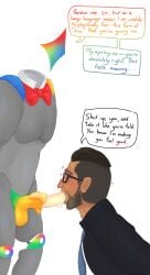 2026 2boys banana beard blowjob blushing bowtie cursed dark-skinned_male degradation english_text fellatio glasses google google_gemini google_maps hearts_around_head hi_res humor_porn logo looking_at_another male/male male_only muscular muscular_humanoid nerdyaddie parody rainbow_text robot satire self_upload shoulder_pads simple_background speech_bubble suit sundar_pichai sweating tie white_background worried yaoi