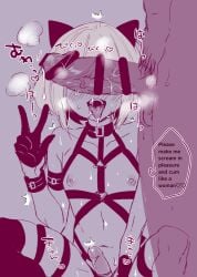 lio_fotia promare 1femboy 2boys dark_skin dark-skinned_male interracial text dialogue blonde_hair partially_colored bob_cut short_hair imminent_sex imminent_anal horny male_prostitute prostitution prostitute small_penis cat_ears cat_boy fake_animal_ears penis_on_face dick_on_face feminine_male collar choker v_sign drooling heart gloves thigh_strap thighs stockings black_legwear tongue tongue_out slim_waist slim slim_male petite petite_body petite_male femboy androgynous twink size_difference